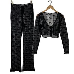 I Am Gia Black Lace Matching Pant / top Heart Print Women Small dark romance
